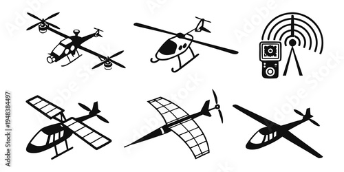 a collection of various aircraft and a radio antenna Vector