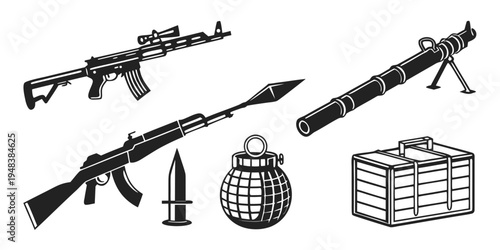 assorted weapons and ammunition Vector