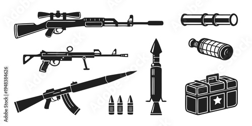 assorted military weapons and equipment Vector