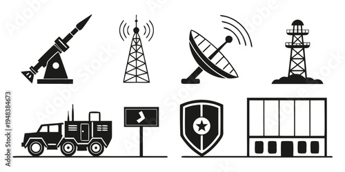 collection of military and communication icons Vector