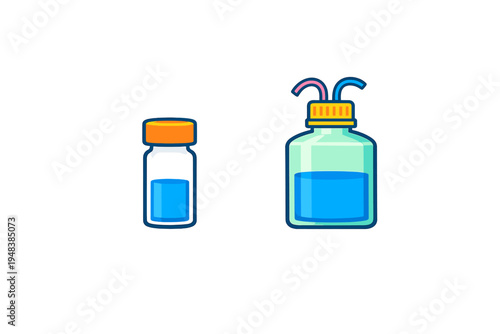 Two medical bottles with glowing blue liquid