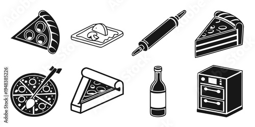 a collection of pizza and wine icons Vector