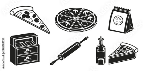 a collection of pizza related objects Vector