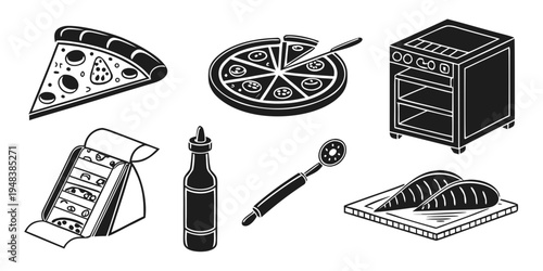 a collection of pizza making ingredients and tools Vector
