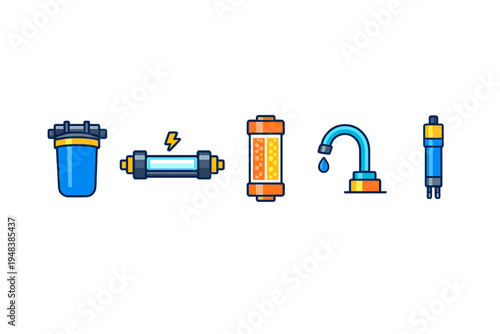 Water filtration system icons set