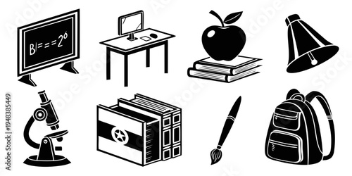 a collection of school supplies and objects Vector