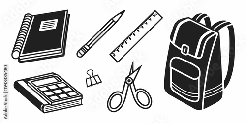 a set of school supplies and stationery items Vector