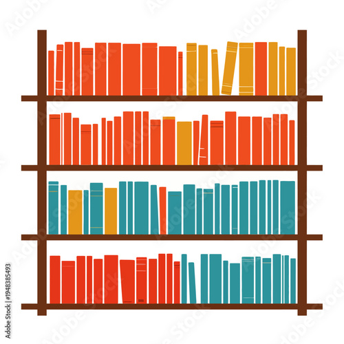 A colorful illustration of a bookshelf.