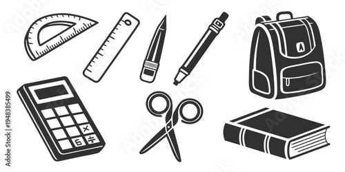 a collection of school supplies and stationery items Vector