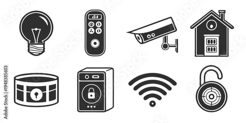 a collection of smart home security and automation icons Vector