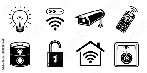 smart home devices and security icons Vector