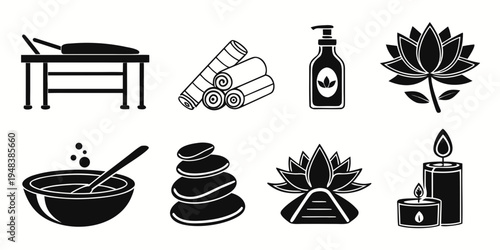 a set of eight icons related to spa and wellness Vector