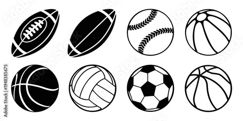 eight different sports balls on a white background Vector