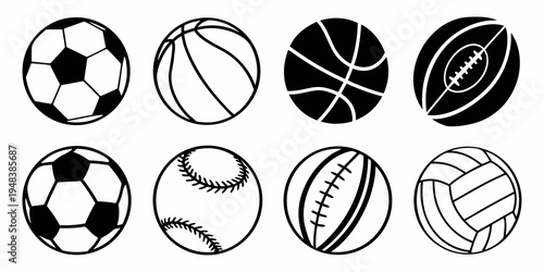 a collection of sports balls on a white background Vector