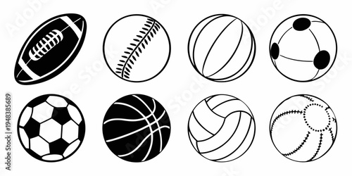 collection of various sports balls icons Vector