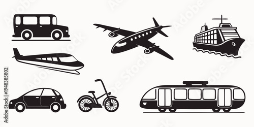 various modes of transportation icons Vector