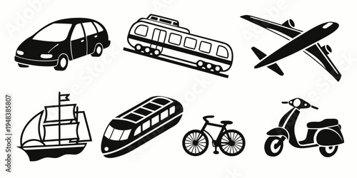 various modes of transportation icons Vector