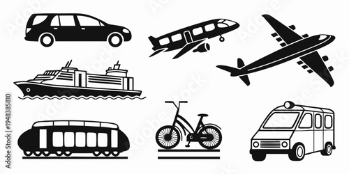 various modes of transportation icons Vector