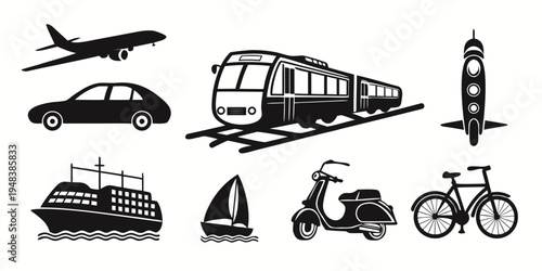 various modes of transportation icons Vector