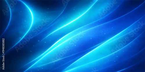 Abstract blue background with stars featuring a flowing wave design of light and smooth motion lines creating a fractal energy pattern for a decorative wallpaper illustration