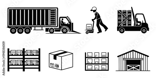 warehouse and transportation icons Vector