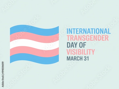 International transgender day of visibility awareness ribbon symbol on light blue background