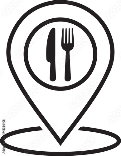 Restaurant Location Map Pin Icon Vector with Knife and Fork Symbol for Food Finder