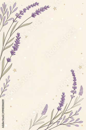 Lavender floral frame illustration on soft beige background