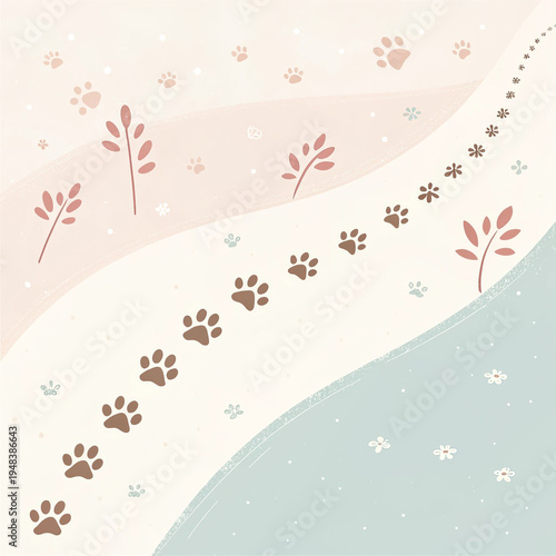 Abstract pet paw pattern illustration in pastel colors