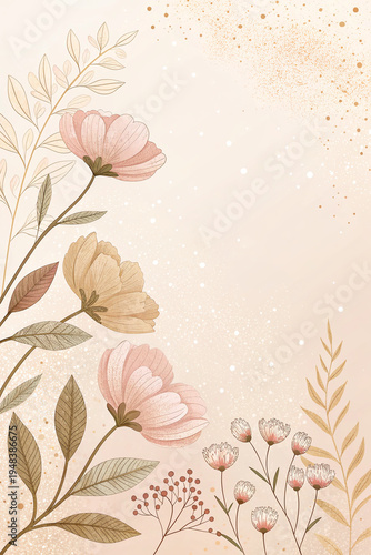 Pastel floral botanical illustration on soft beige background