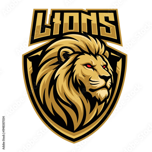 This emblem features a lion with intense eyes, representing power, courage, and loyalty, ideal for sports teams or brands embodying strength and determination.