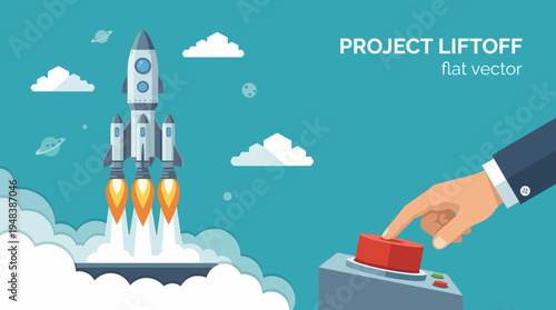 An inspiring illustration of a rocket preparing for liftoff, showing the powerful moment of departure in a project aimed at exploring new horizons in space.