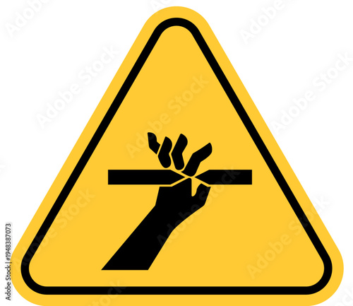 Warning symbol for crushing hazard hand being cut by sharp object safety pictogram for industrial danger isolated on white background