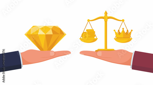 This striking image showcases a diamond and a scale, emphasizing the delicate balance between tangible wealth and symbolic value in our modern society.