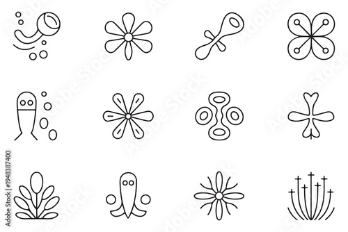 Biological Cell and Microbe Icon Collection - Simple Line Art Vector Graphics