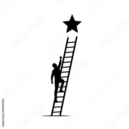 person climbing ladder to reach star, ambition concept