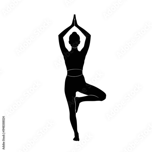 yoga silhouette, black and white, tree pose