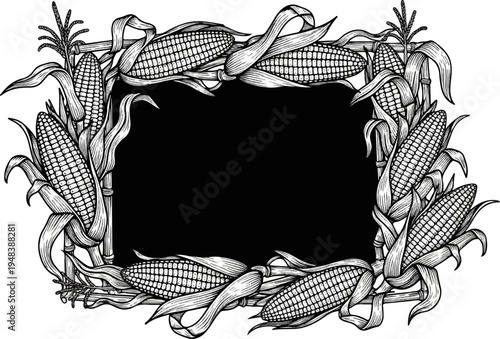 Decorative border frame composed of corn cobs and leaves