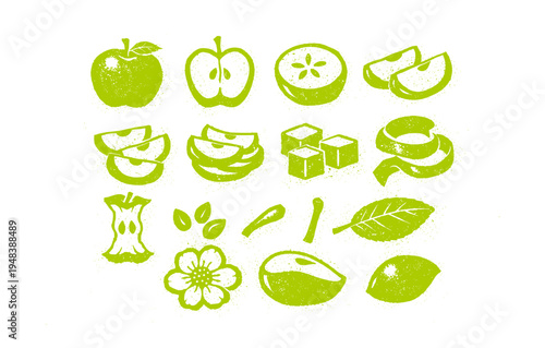 Green abstract apple and lemon elements collection