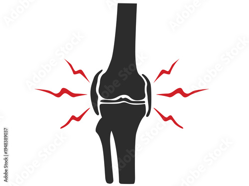 Silhouette of a painful knee joint with red lightning bolts, illustrating joint pain and arthritis, Ideal for medical and health-related content, Bone Structure