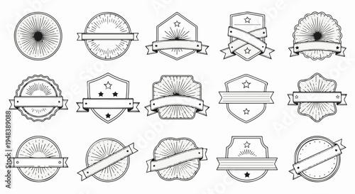 Collection of vintage style emblem and badge designs with sunburst