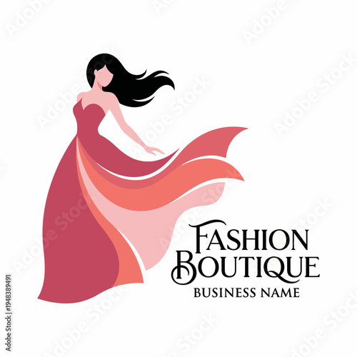 An alluring logo design featuring a graceful woman in an elegant dress, embodying the essence of style and sophistication in fashion boutique branding.