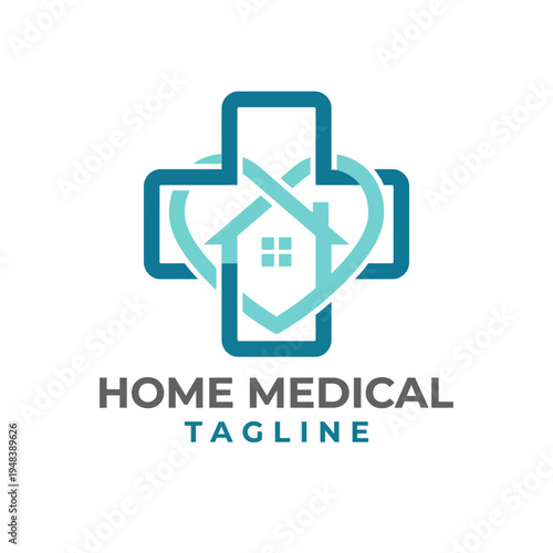 The image combines a heart, house, and cross symbol to portray the essence of home medical care, emphasizing compassion, healthcare access, and patient support at home.