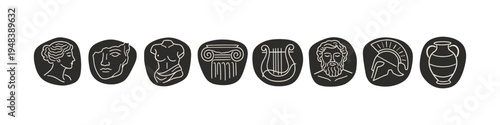 Ancient greek symbols: art, architecture, and mythology icon set