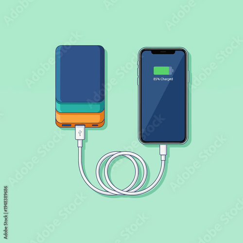 An engaging image of a smartphone connected to a power bank, representing convenience and modern technology for charging on-the-go and mobile device usage.