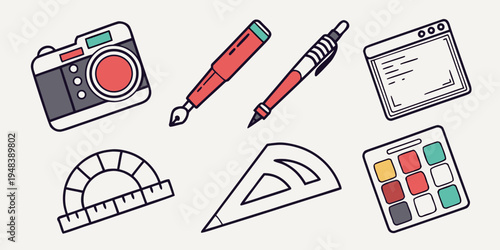 a set of drawing tools and equipment Vector