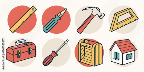 a collection of colorful construction and repair tools Vector