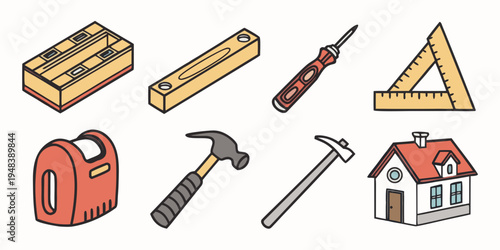 a collection of tools and a house Vector