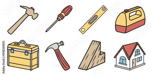 a set of cartoon tools and house Vector