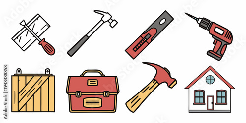 a collection of tools and a house Vector